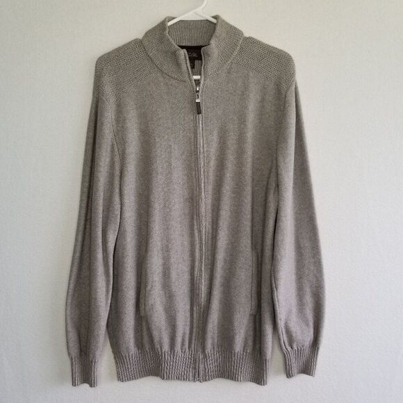 Tasso Elba Gray Full Zip Gray Cotton Sweater Men's Large - Picture 1 of 12